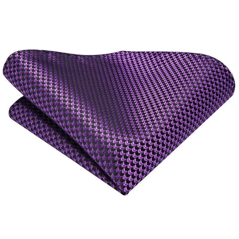 Dubulle Mens Black Purple Tie and Lapel Pin Paisley Striped Floral Necktie for Men Pocket Square Cufflinks Wedding Party - Image 5